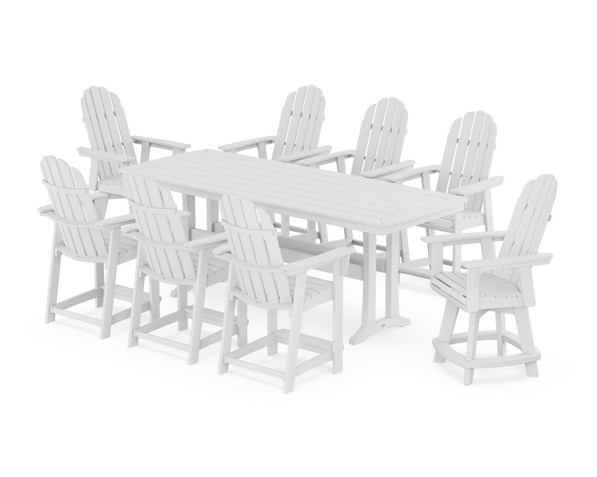 Vineyard Curveback Adirondack Swivel 9-Piece Counter Set with Trestle Legs