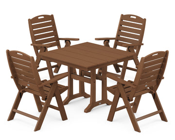 Nautical Folding Highback Chair 5-Piece Farmhouse Trestle Dining Set