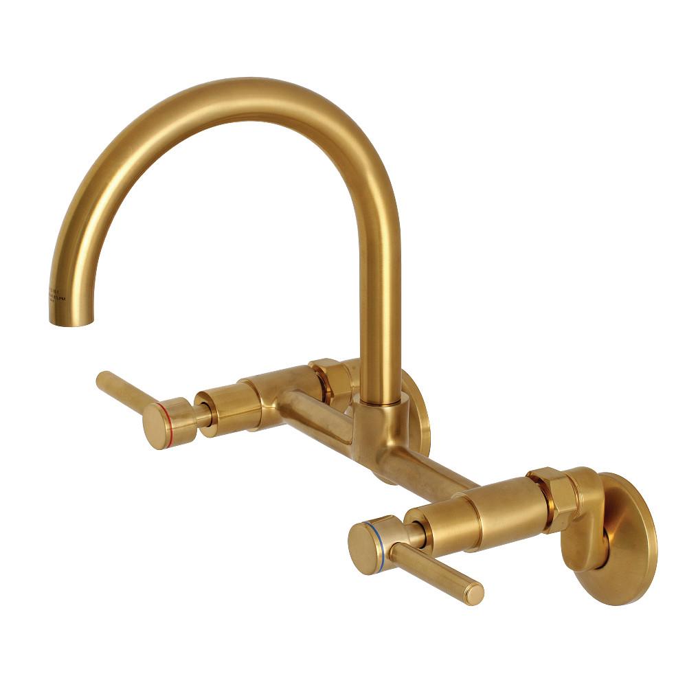 Kingston Brass Concord 8 in. Adjustable Center Wall Mount Kitchen Faucet (KS814) Brushed Brass