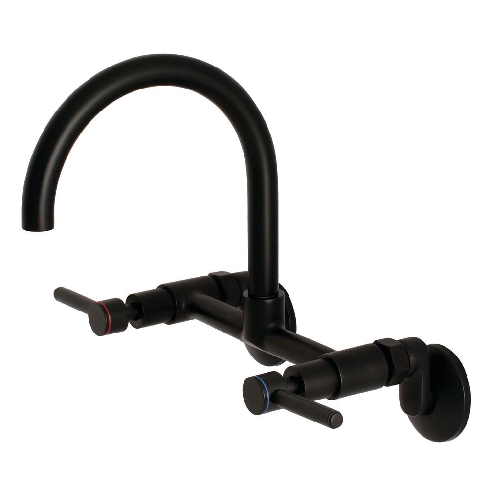Kingston Brass Concord 8 in. Adjustable Center Wall Mount Kitchen Faucet (KS814) Matte Black
