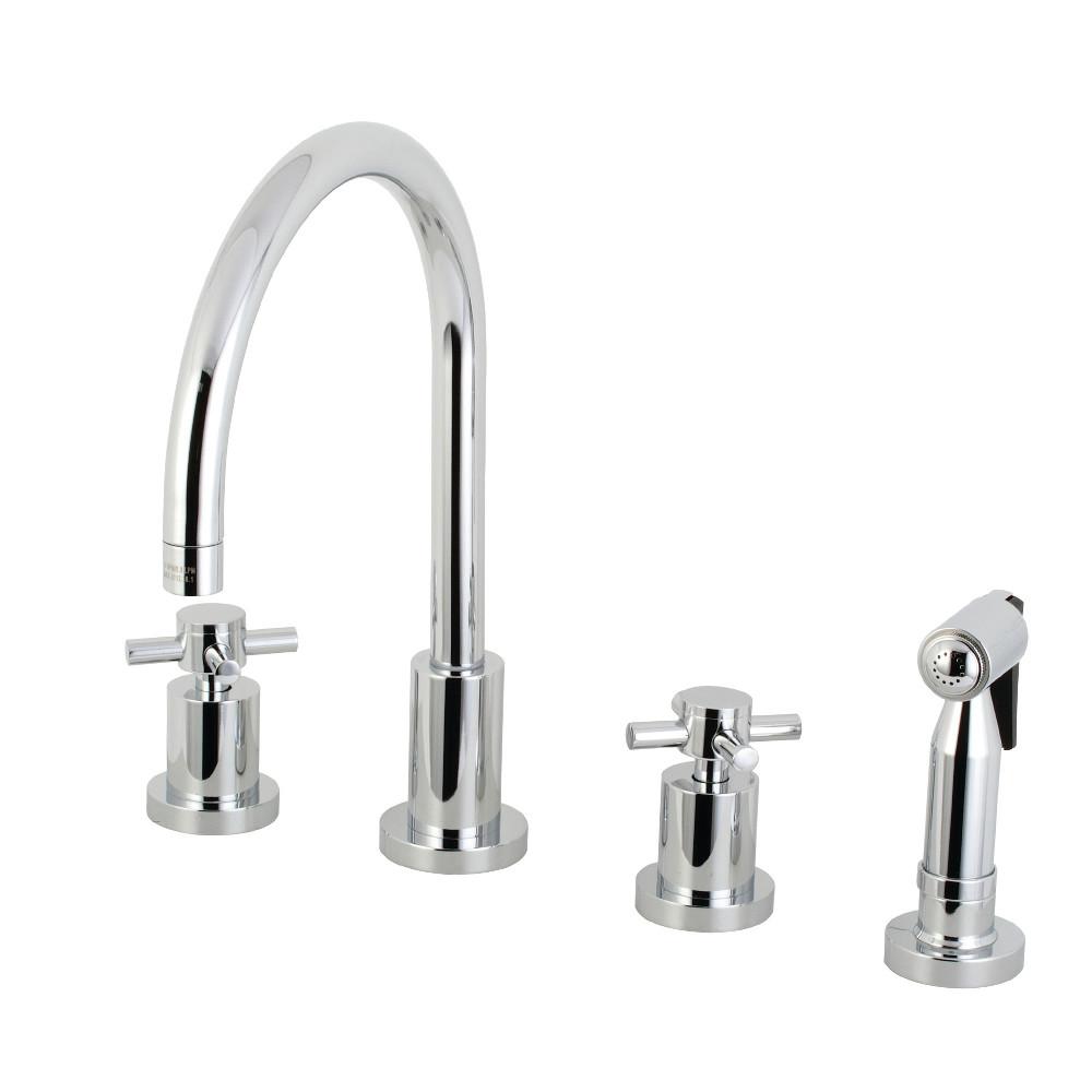 Kingston Brass Concord 8 in. Widespread Kitchen Faucet with Brass Sprayer (KS8726DXBS) Polished Chrome