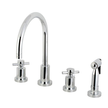 Kingston Brass Concord 8 in. Widespread Kitchen Faucet with Brass Sprayer (KS8726DXBS) Polished Chrome