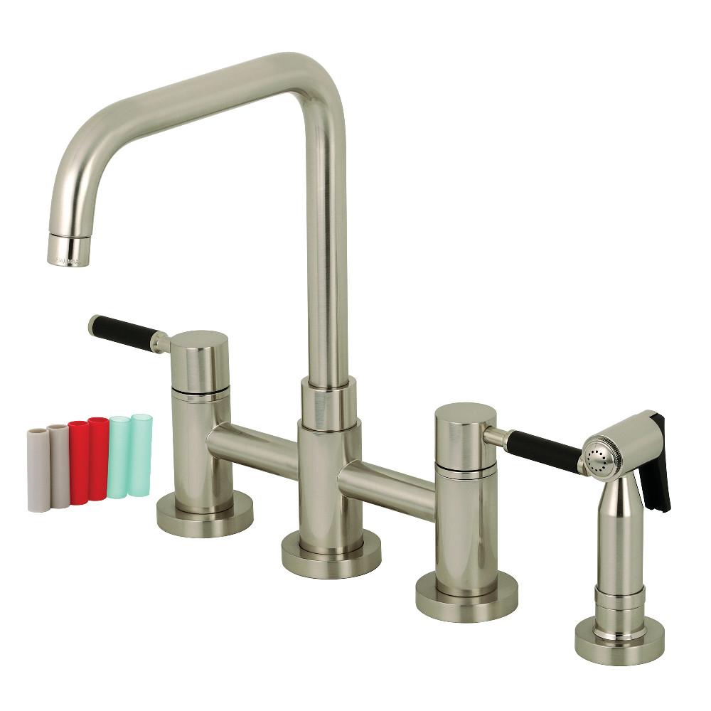 Kingston Brass Concord Two-Handle Bridge Kitchen Faucet with Brass Side Sprayer (KS828) main image.