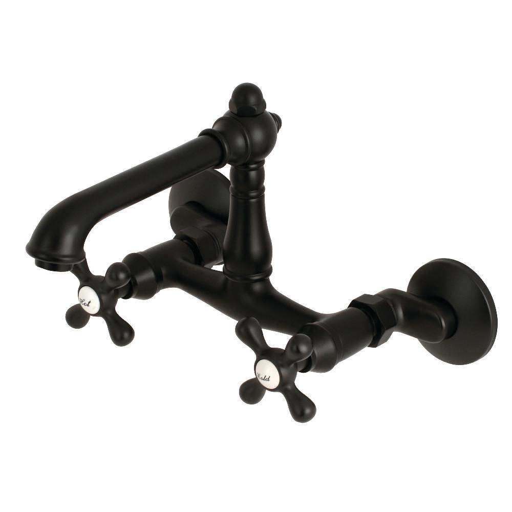 Kingston Brass English Country 6-Inch Adjustable Center Wall Mount Kitchen Faucet (KS7226AX) Matte Black