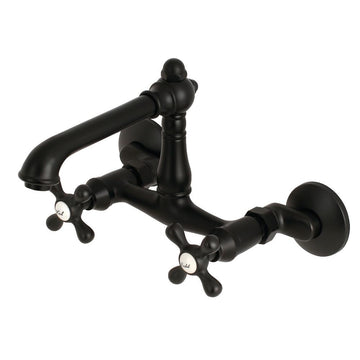Kingston Brass English Country 6-Inch Adjustable Center Wall Mount Kitchen Faucet (KS7226AX) Matte Black