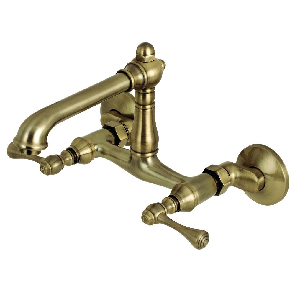 Kingston Brass English Country 6-Inch Adjustable Center Wall Mount Kitchen Faucet (KS7227BL) Antique Brass