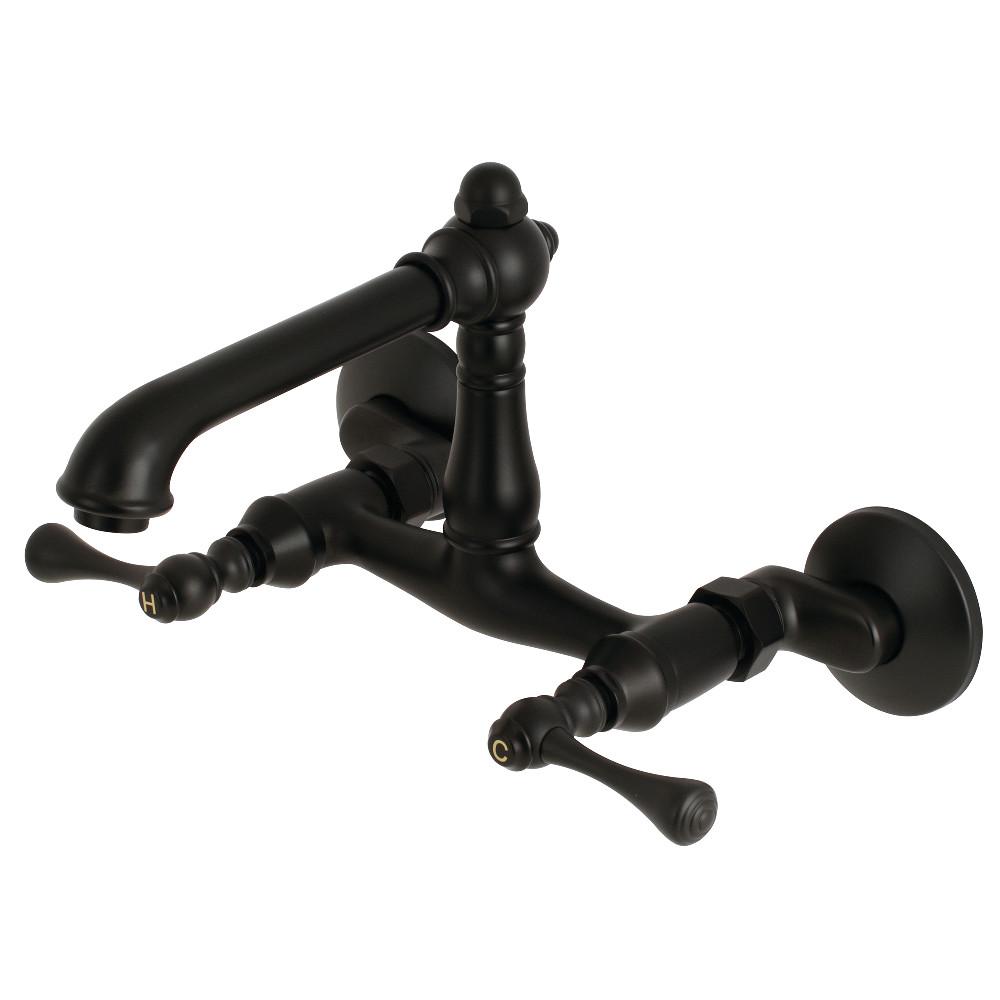 Kingston Brass English Country 6-Inch Adjustable Center Wall Mount Kitchen Faucet (KS7227BL) Matte Black