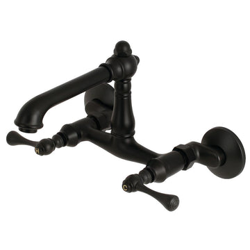 Kingston Brass English Country 6-Inch Adjustable Center Wall Mount Kitchen Faucet (KS7227BL) Matte Black