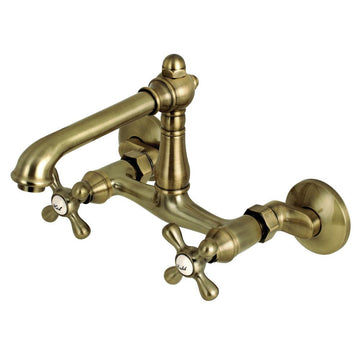 Kingston Brass English Country 6-Inch Adjustable Center Wall Mount Kitchen Faucet (KS7226AX) Antique Brass