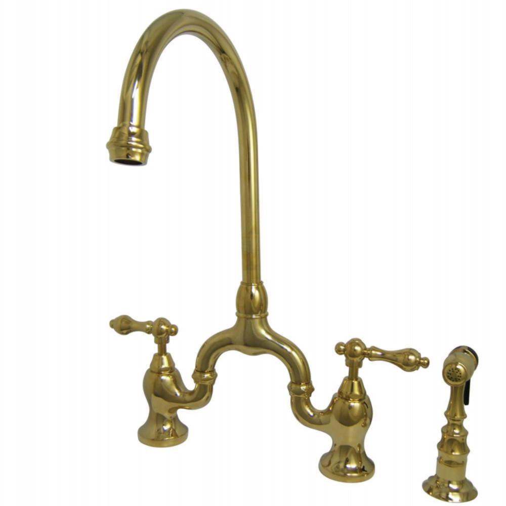 Kingston Brass English Country Kitchen Bridge Faucet with Brass Sprayer (KS779) main image.