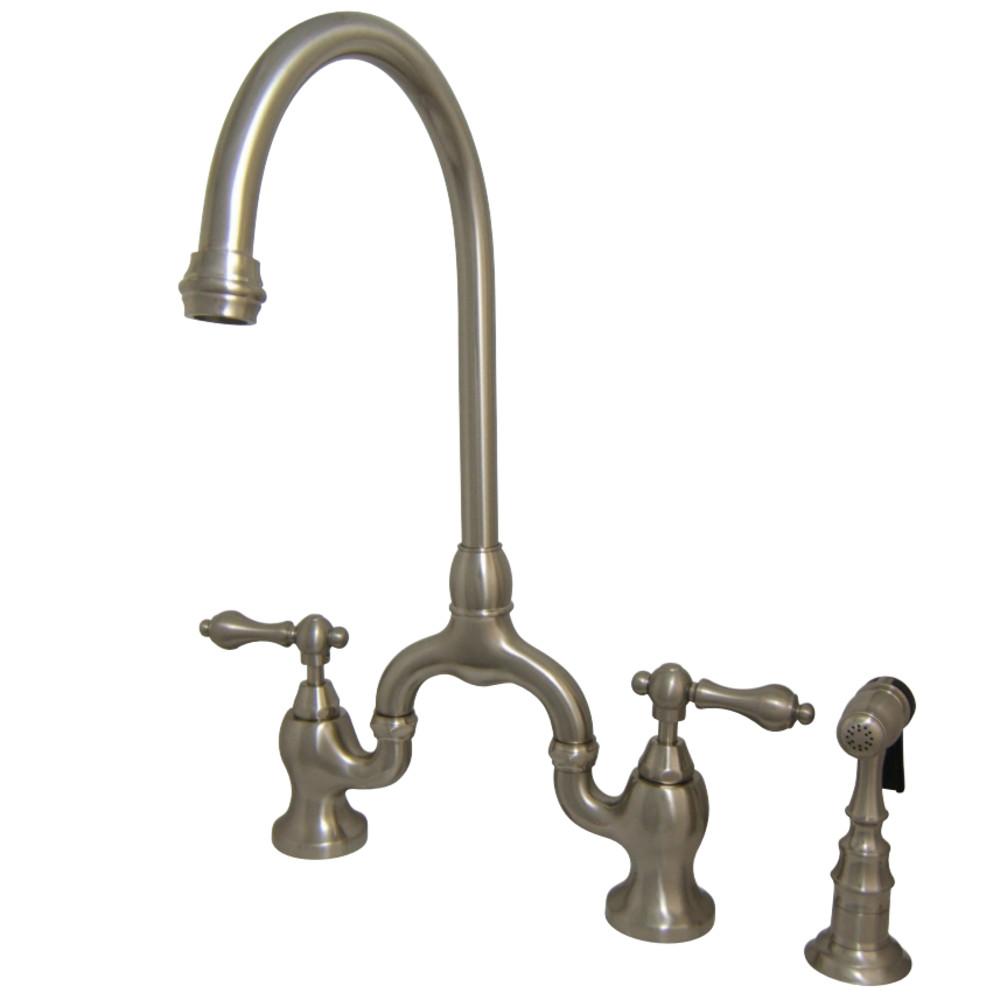Kingston Brass English Country Kitchen Bridge Faucet with Brass Sprayer (KS7792ALBS) Brushed Nickel