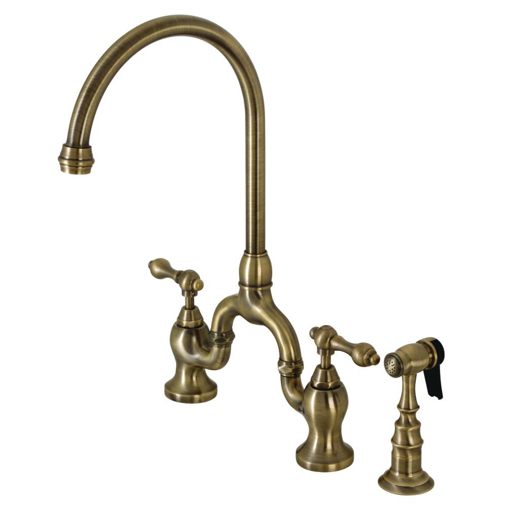 Kingston Brass English Country Kitchen Bridge Faucet with Brass Sprayer (KS7793ALBS) Antique Brass
