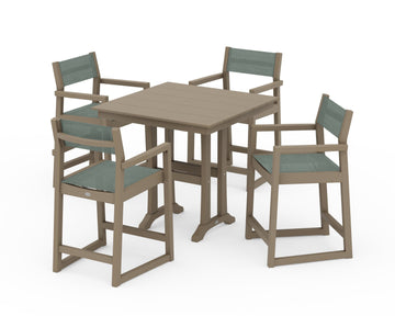 EDGE Sling Arm Chair 5-Piece Farmhouse Counter Set with Trestle Legs
