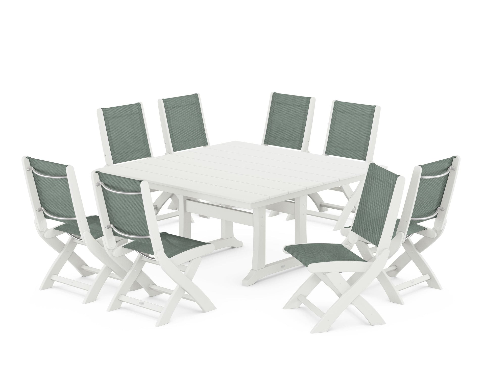 Coastal Folding Side Chair 9-Piece Farmhouse Dining Set