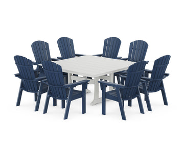 Nautical Curveback Adirondack 9-Piece Square Dining Set with Trestle Legs