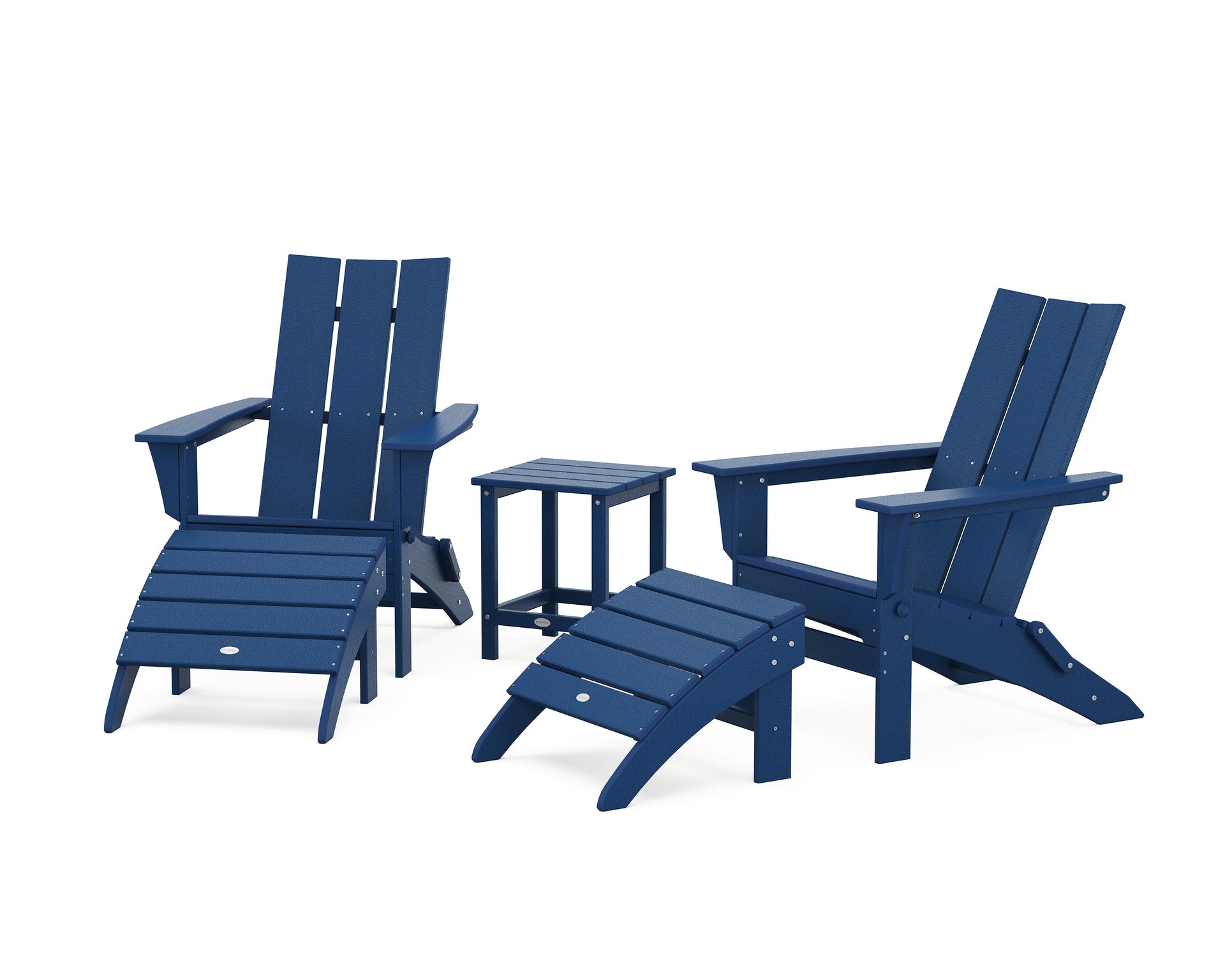 Modern Folding Adirondack Chair 5-Piece Set with Ottomans and 18" Side Table