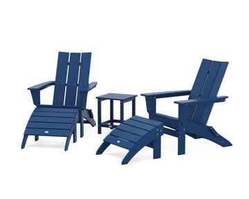 Modern Folding Adirondack Chair 5-Piece Set with Ottomans and 18" Side Table