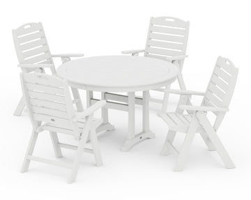 Nautical Highback Chair 5-Piece Round Dining Set with Trestle Legs