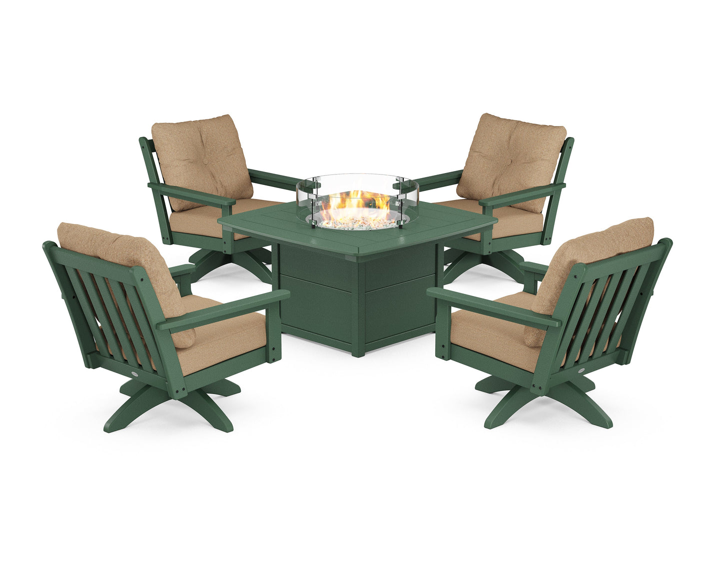 Vineyard 5-Piece Deep Seating Swivel Conversation Set with Fire Pit Table