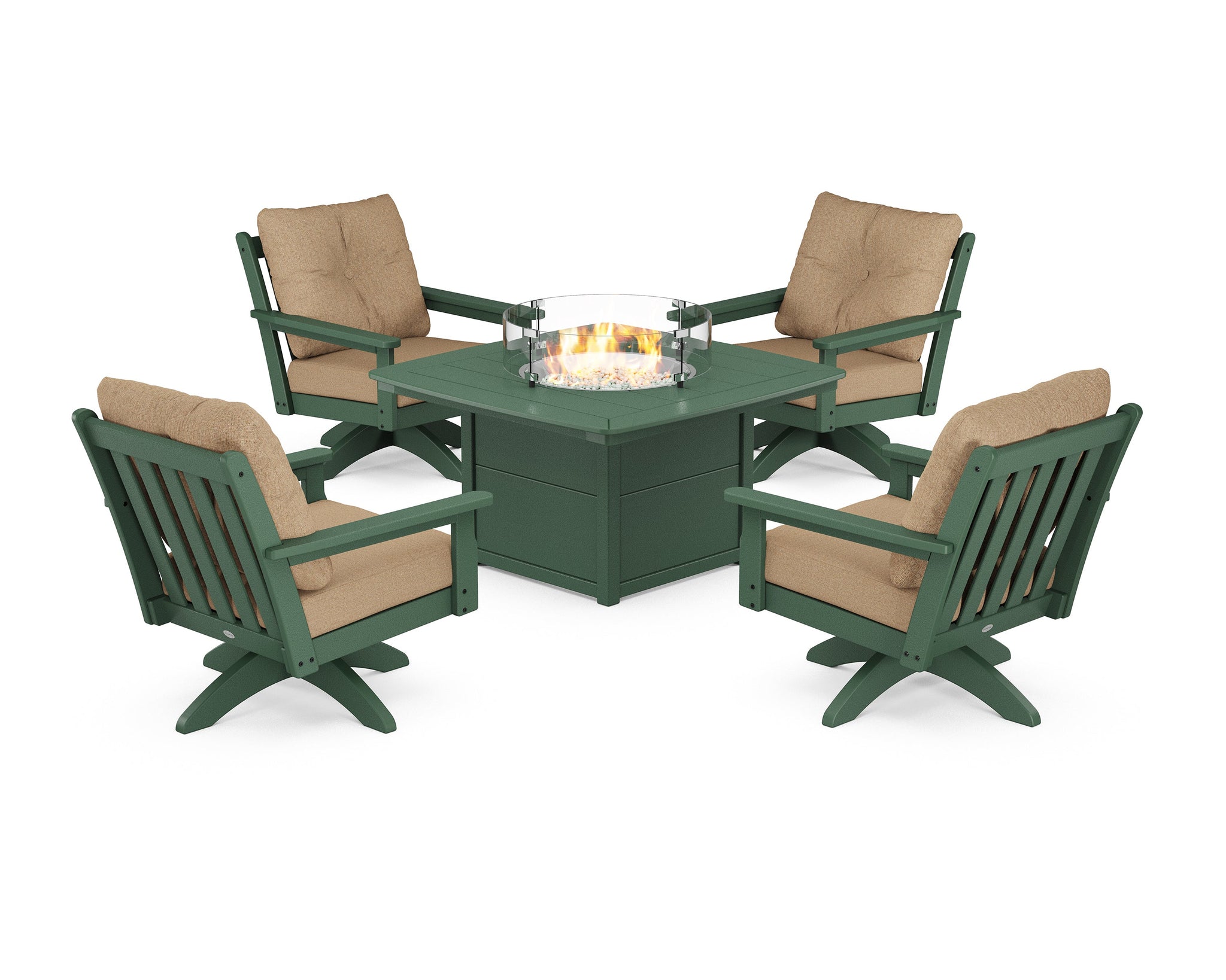 Vineyard 5-Piece Deep Seating Swivel Conversation Set with Fire Pit Table