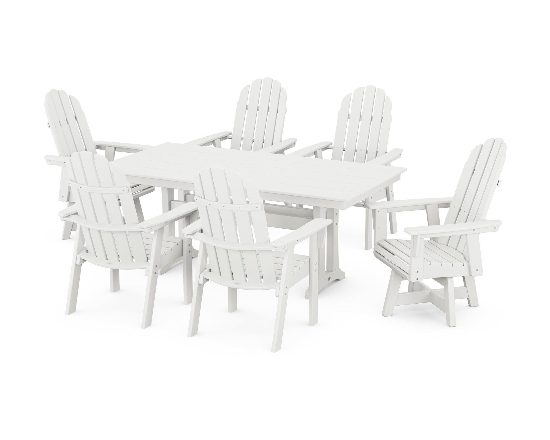 Vineyard Curveback Adirondack Swivel Chair 7-Piece Farmhouse Dining Set with Trestle Legs