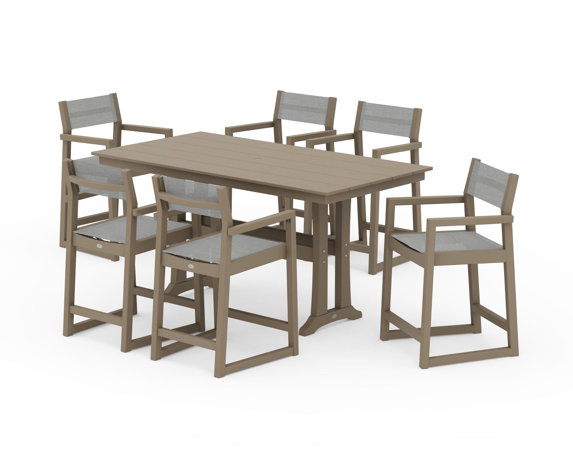 EDGE Sling Arm Chair 7-Piece Farmhouse Counter Set with Trestle Legs