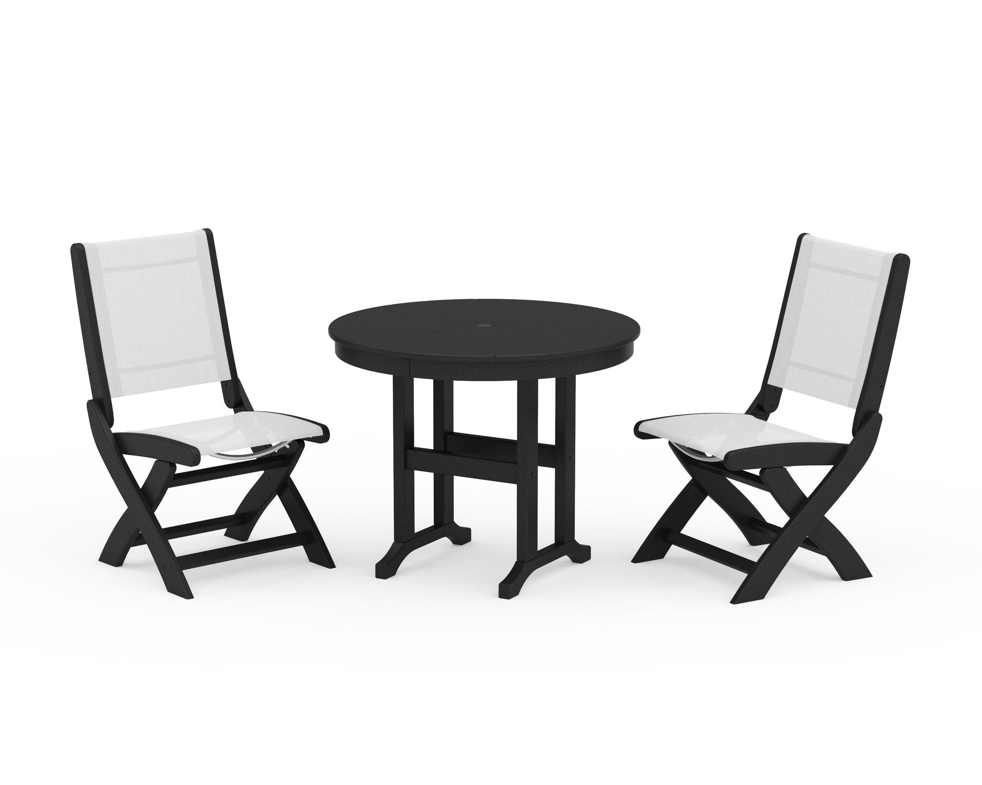 Coastal Folding Side Chair 3-Piece Round Dining Set