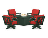 Braxton 5-Piece Deep Seating Swivel Conversation Set with Fire Pit Table