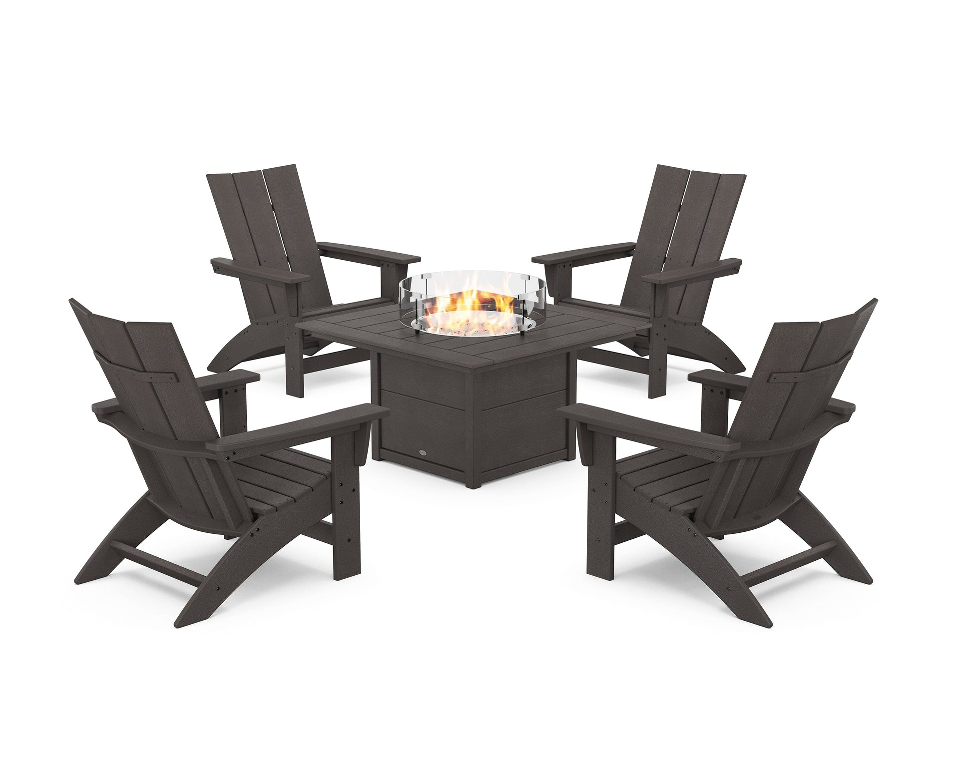 5-Piece Modern Grand Adirondack Conversation Set with Fire Pit Table