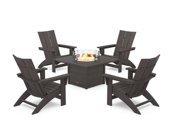 5-Piece Modern Grand Adirondack Conversation Set with Fire Pit Table