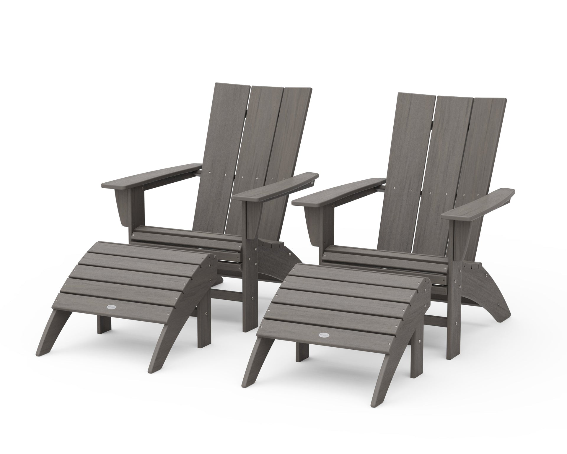 Modern Curveback Adirondack Chair 4-Piece Set with Ottomans