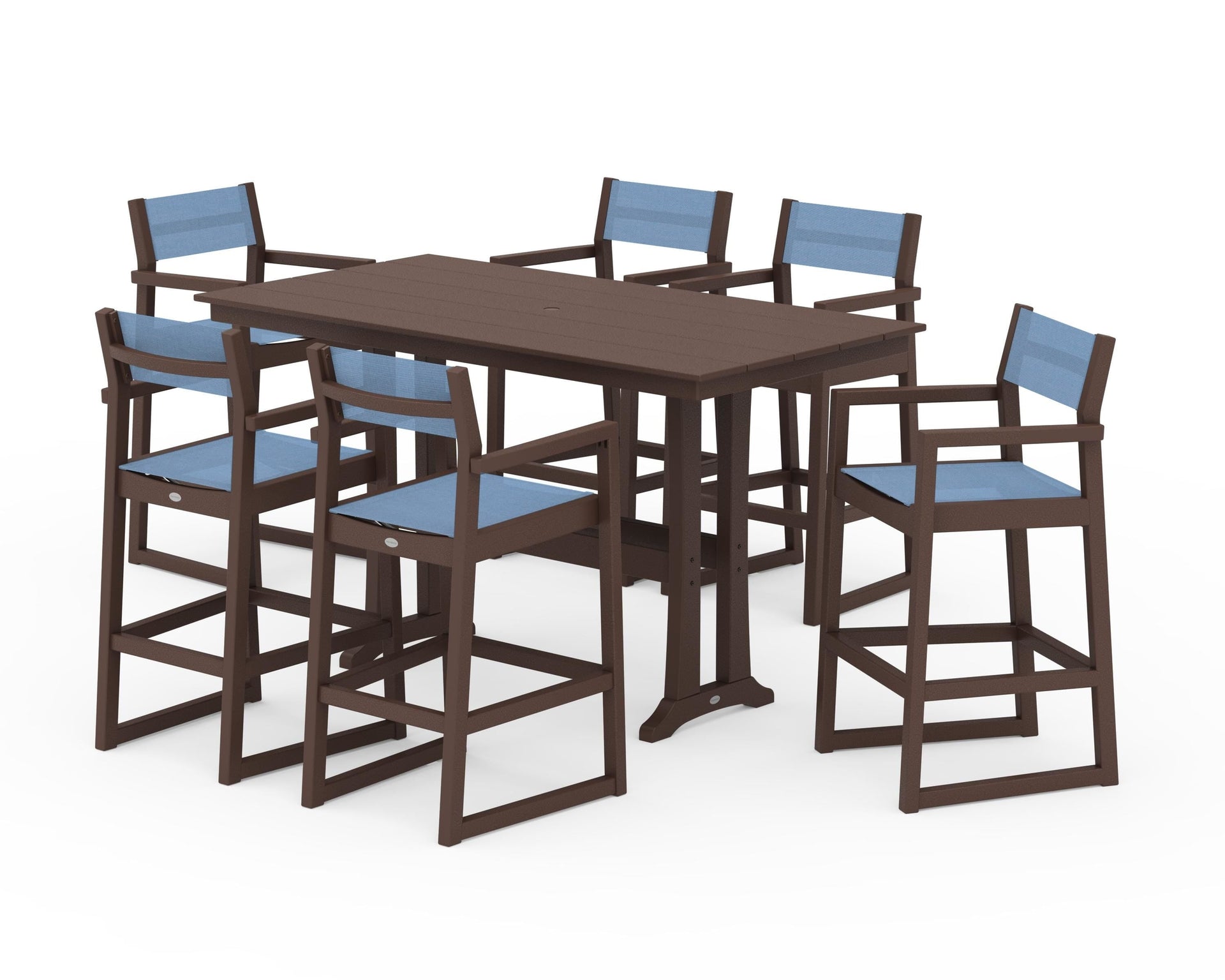 EDGE Sling Arm Chair 7-Piece Farmhouse Bar Set with Trestle Legs