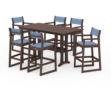 EDGE Sling Arm Chair 7-Piece Farmhouse Bar Set with Trestle Legs