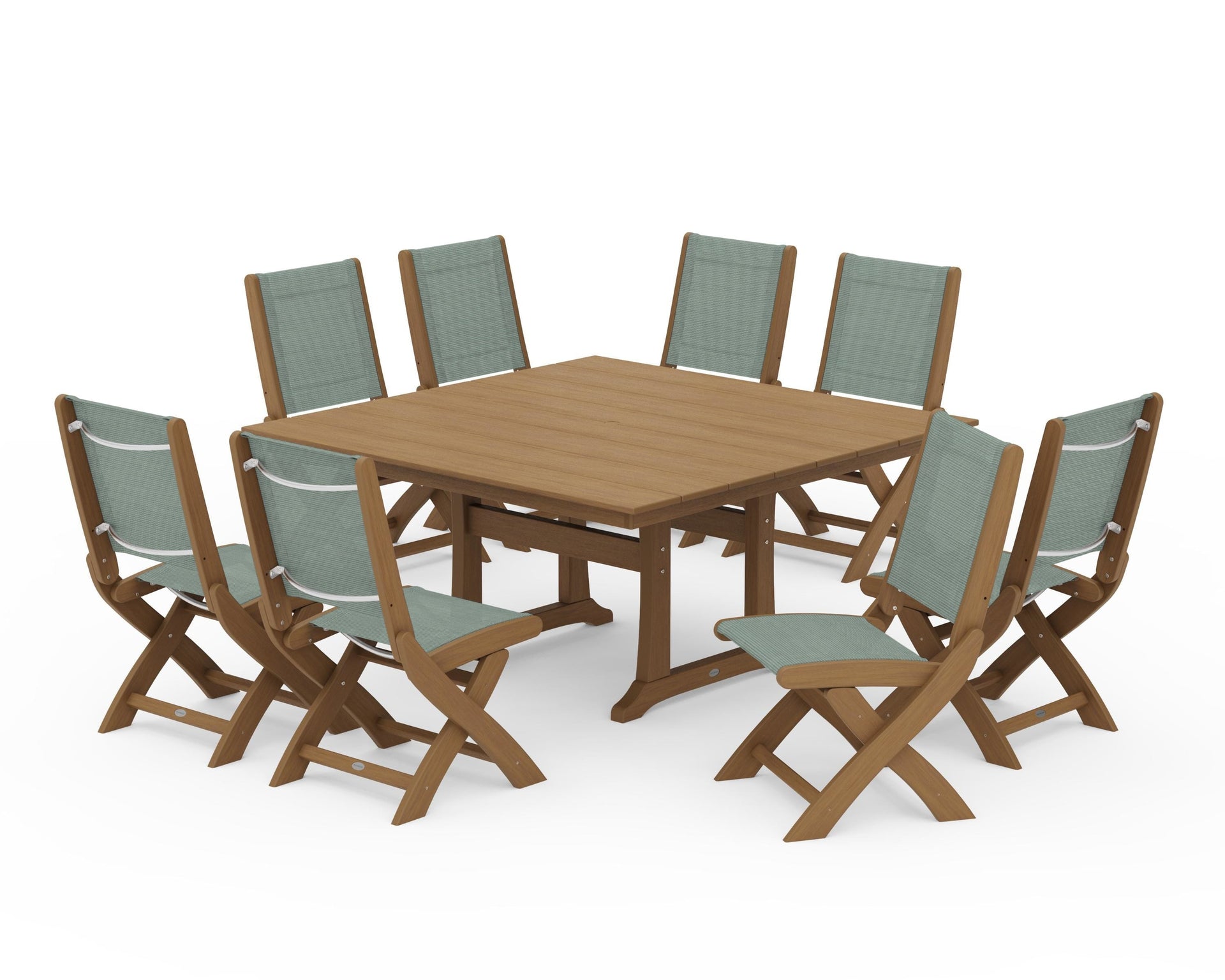 Coastal Folding Side Chair 9-Piece Farmhouse Dining Set