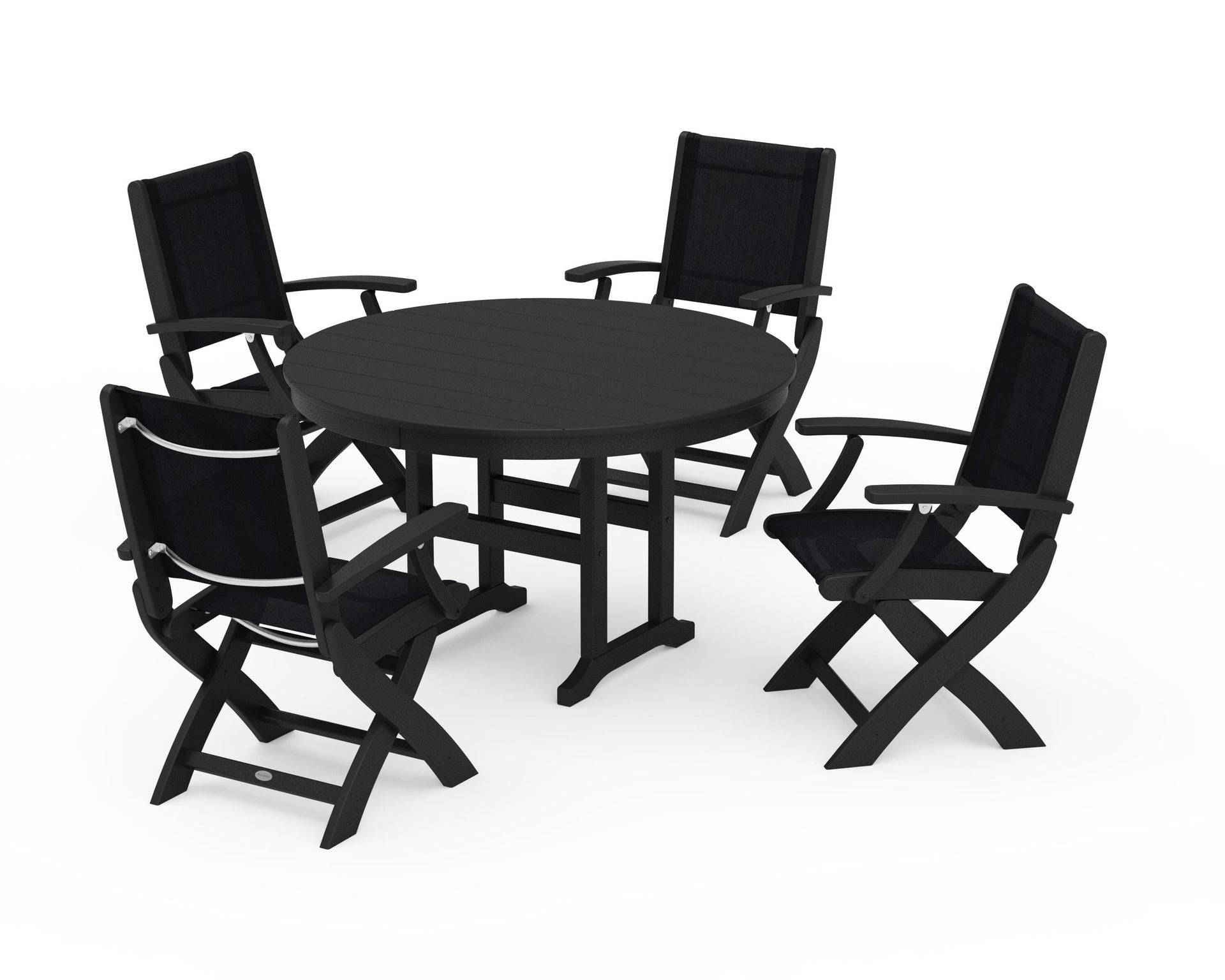 Coastal Folding Chair 5-Piece Round Dining Set