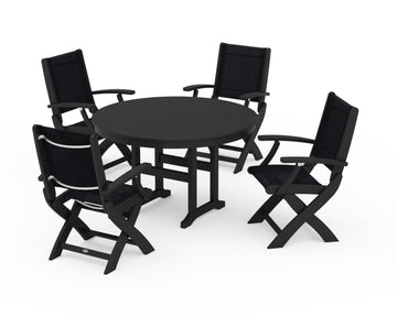 Coastal Folding Chair 5-Piece Round Dining Set