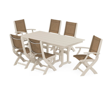 Coastal Folding Chair 7-Piece Farmhouse Dining Set
