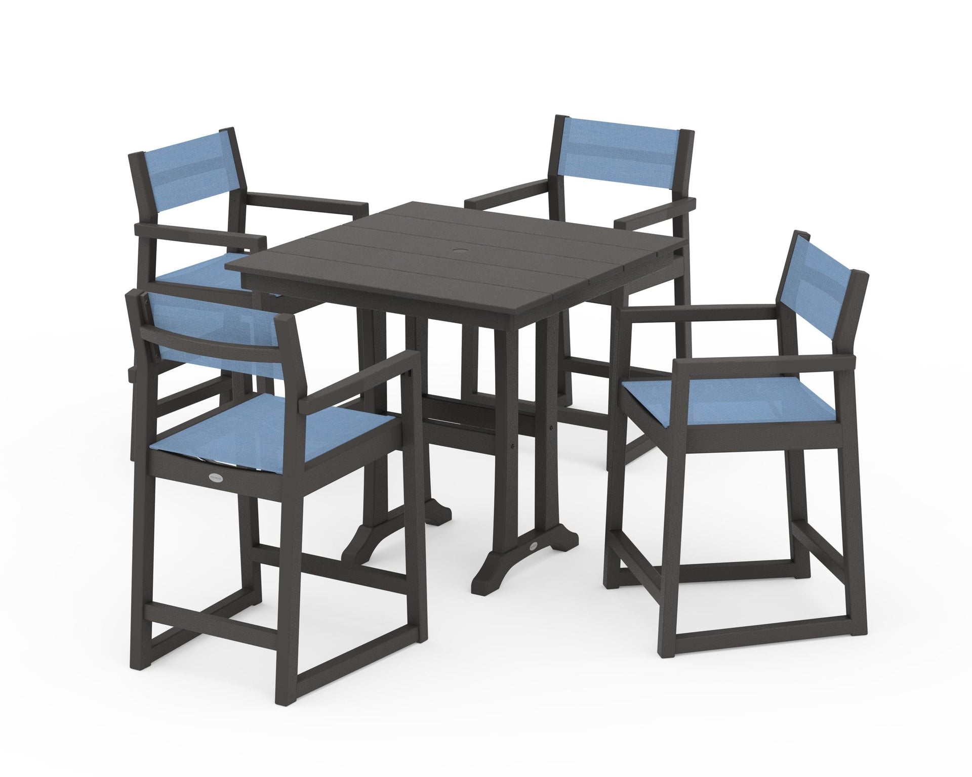 EDGE Sling Arm Chair 5-Piece Farmhouse Counter Set with Trestle Legs