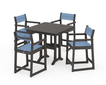 EDGE Sling Arm Chair 5-Piece Farmhouse Counter Set with Trestle Legs