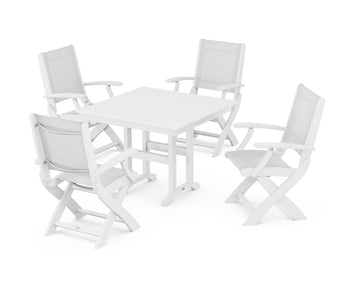 Coastal Folding Chair 5-Piece Farmhouse Dining Set