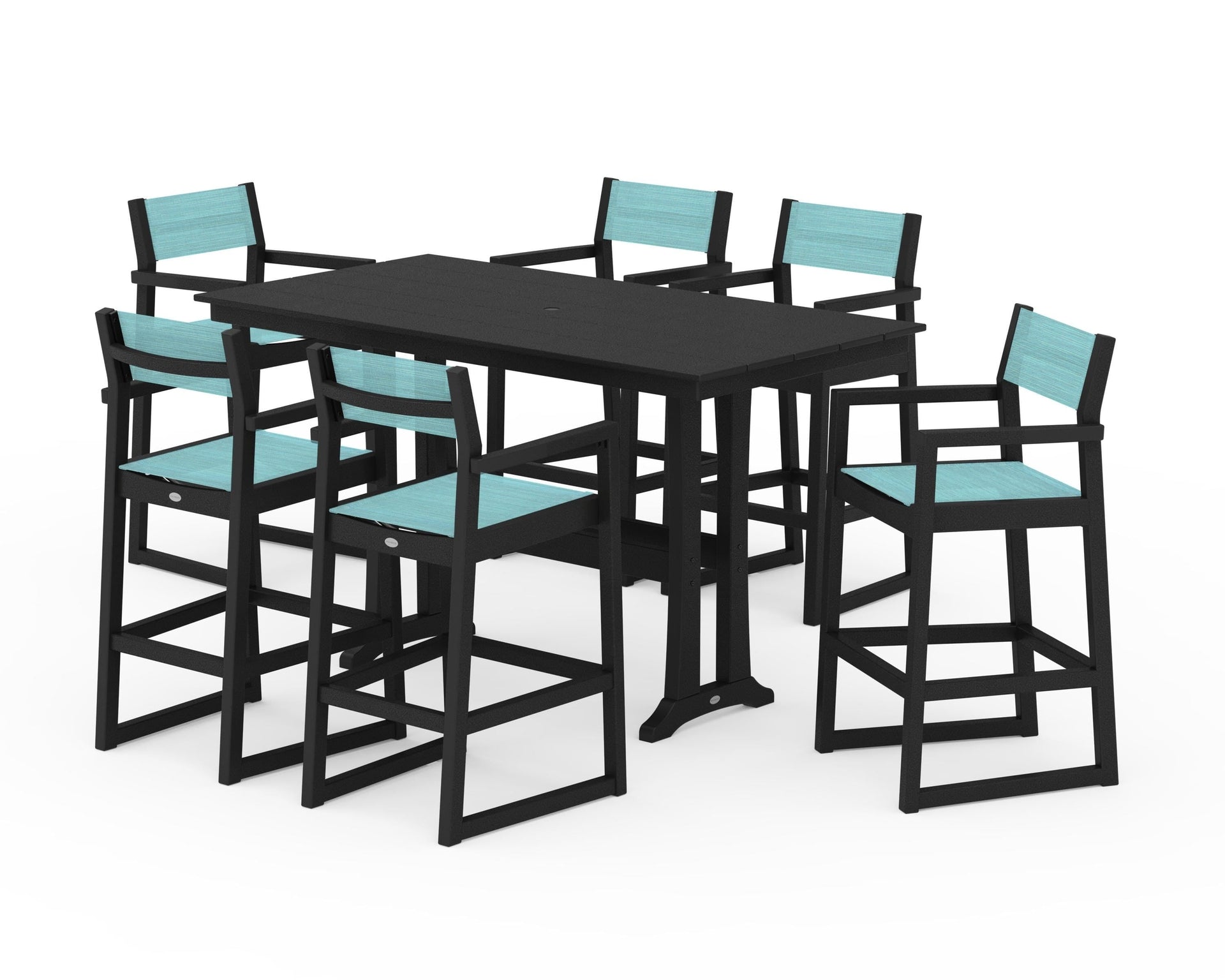 EDGE Sling Arm Chair 7-Piece Farmhouse Bar Set with Trestle Legs