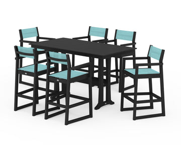 EDGE Sling Arm Chair 7-Piece Farmhouse Bar Set with Trestle Legs