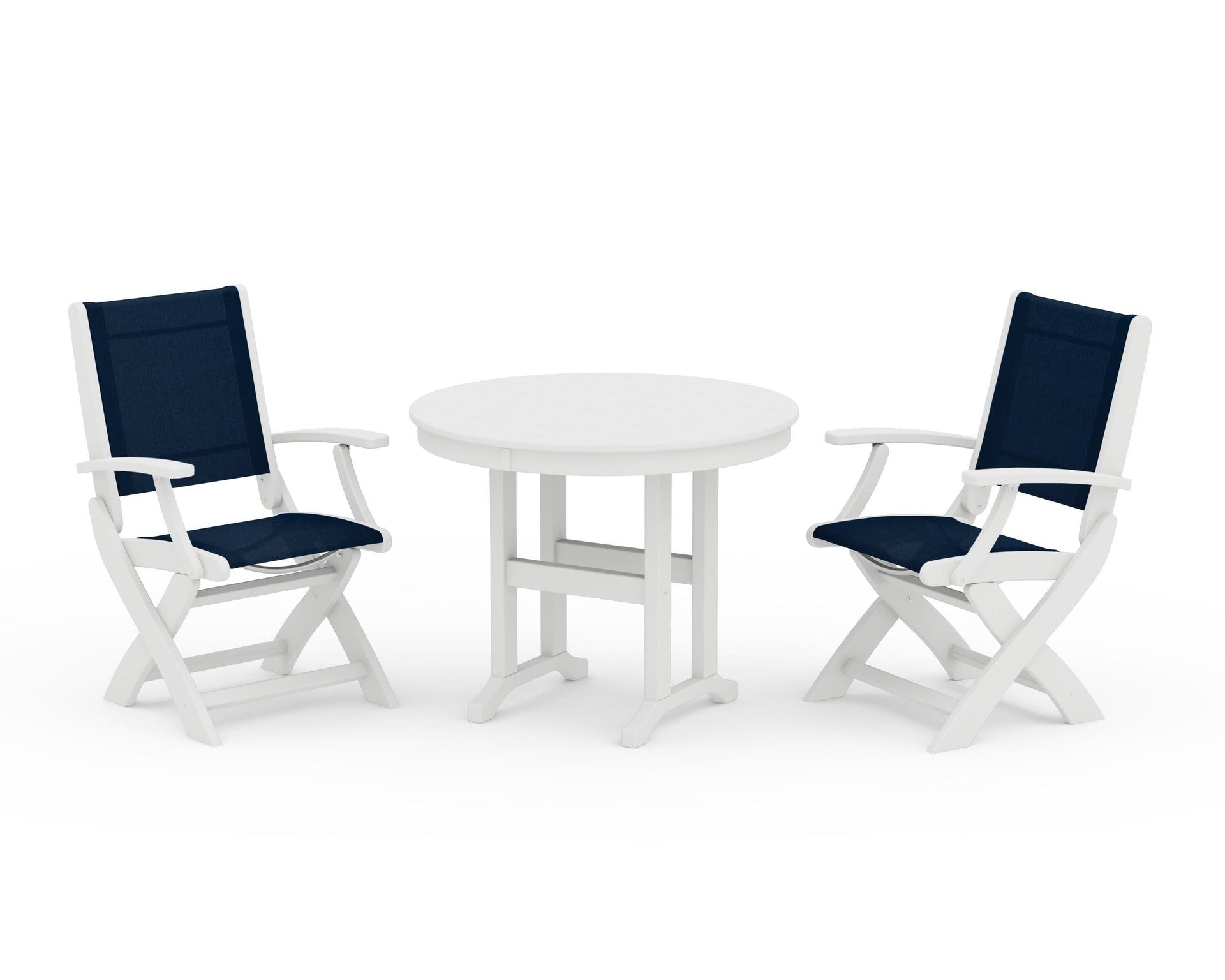 Coastal Folding Chair 3-Piece Round Dining Set