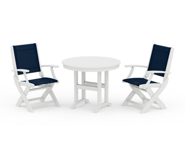 Coastal Folding Chair 3-Piece Round Dining Set