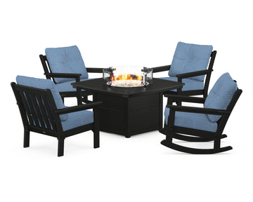 Vineyard 5-Piece Deep Seating Rocking Chair Conversation Set with Fire Pit Table