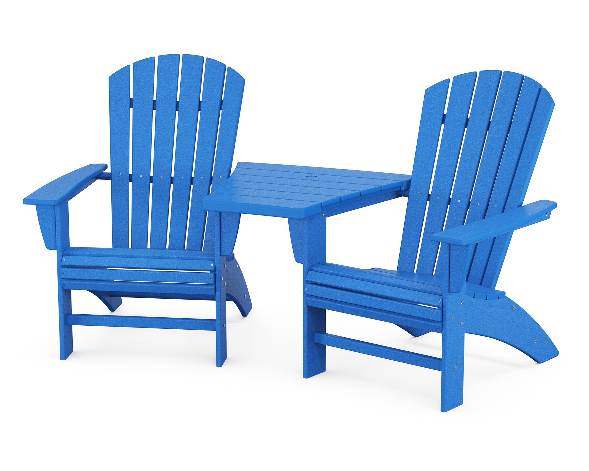 Nautical 3-Piece Curveback Adirondack Set with Angled Connecting Table