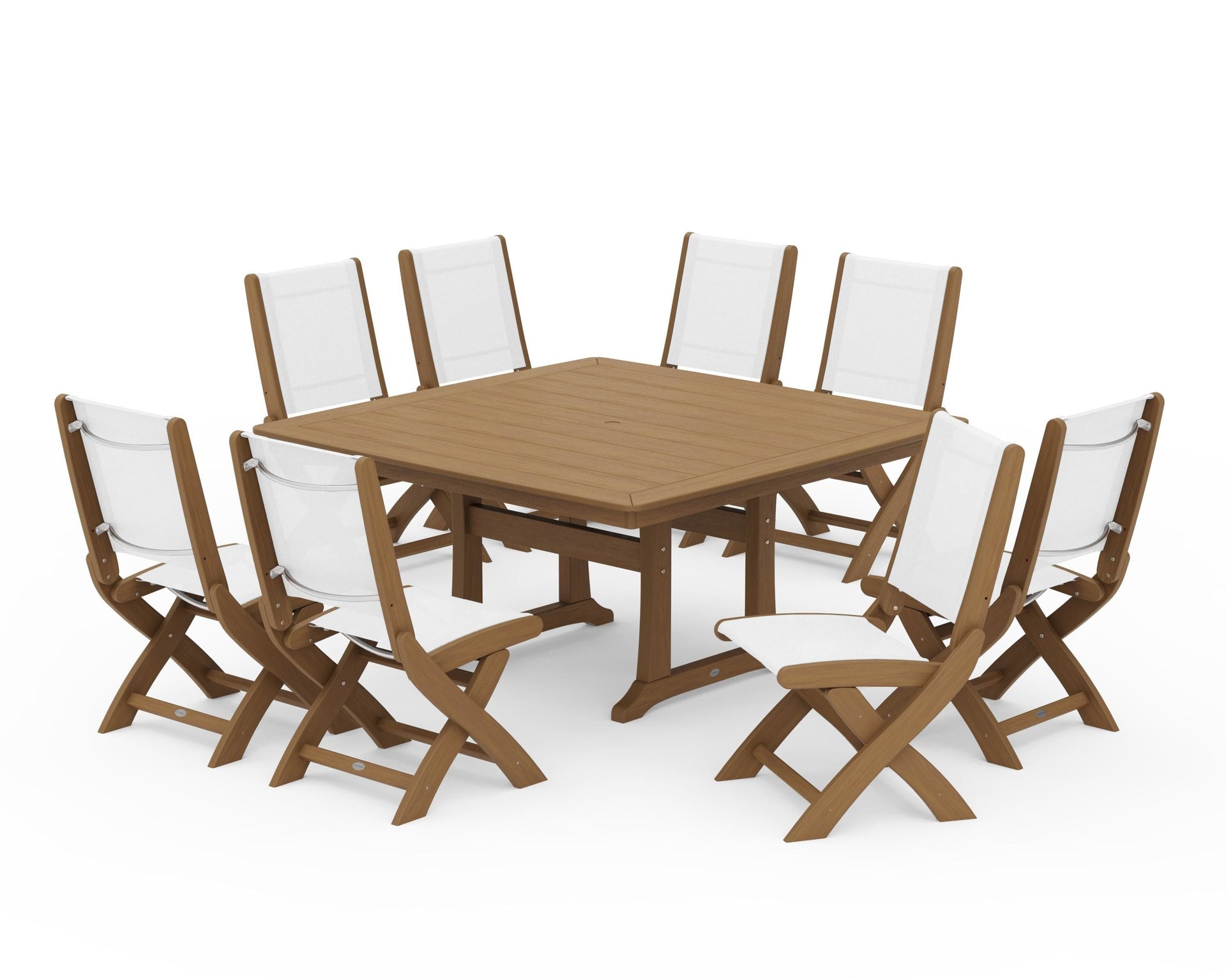 Coastal Folding Side Chair 9-Piece Dining Set with Trestle Legs