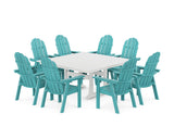 Vineyard Curveback Adirondack 9-Piece Square Farmhouse Dining Set with Trestle Legs