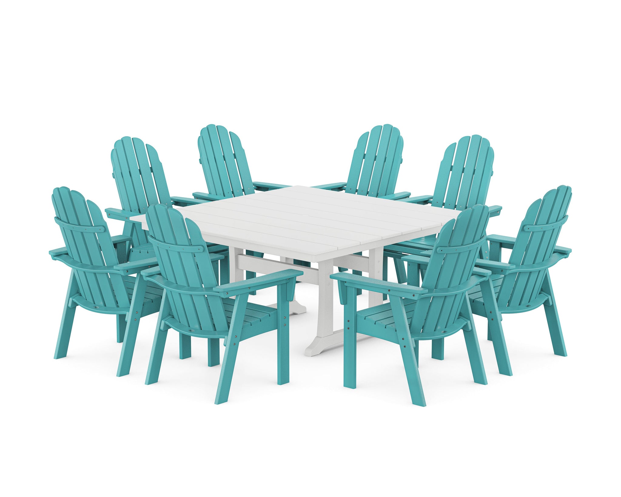 Vineyard Curveback Adirondack 9-Piece Square Farmhouse Dining Set with Trestle Legs