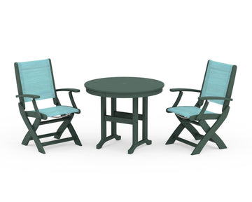 Coastal Folding Chair 3-Piece Round Dining Set